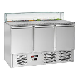 Stół sałatkowy ECO - 1368mm - 3 drzwi - dla 8x GN 1/6 - szklana nadstawka