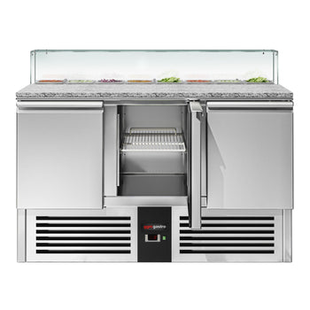 Stół Sałatkowy PREMIUM - 1368 mm - szklana nadstawka dla 8x GN 1/6 - 3 drzwi - Prime Gastro