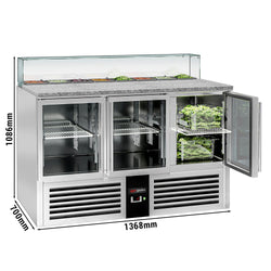 Stół Sałatkowy PREMIUM - 1368mm - szklana nadstawka dla 8x GN 1/6 - 3 szklane drzwi