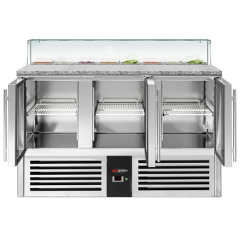 Stół Sałatkowy PREMIUM - 1368mm - szklana nadstawka dla 8x GN 1/6 - 3 szklane drzwi - Prime Gastro