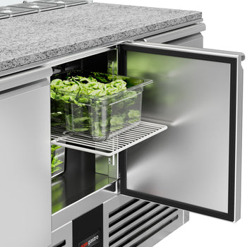 Stół Sałatkowy PREMIUM - 1368 mm - szklana nadstawka dla 8x GN 1/6 - 3 drzwi - Prime Gastro