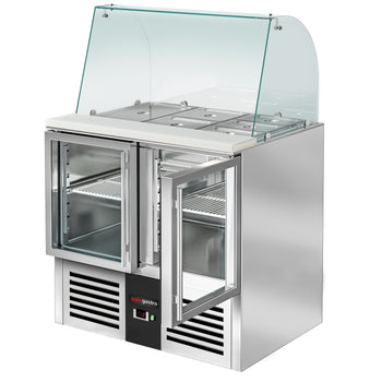 Stół Sałatkowy PREMIUM - 900 mm - wysoka szklana nadstawka - 2x GN 1/1 & 3x GN 1/6 - 2 szklane drzwi - Prime Gastro