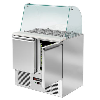 Stół Sałatkowy ECO - 900 mm - 2 drzwi - do 2x GN 1/1 i 3x GN 1/6 - wysoka szklana nadstawka - Prime Gastro