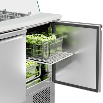 Stół Sałatkowy ECO - 900 mm - 2 drzwi - do 2x GN 1/1 i 3x GN 1/6 - wysoka szklana nadstawka - Prime Gastro