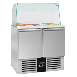 Stół Sałatkowy PREMIUM - 900 mm - wysoka szklana nadstawka - 2x GN 1/1 i 3x GN 1/6 - 2 drzwi