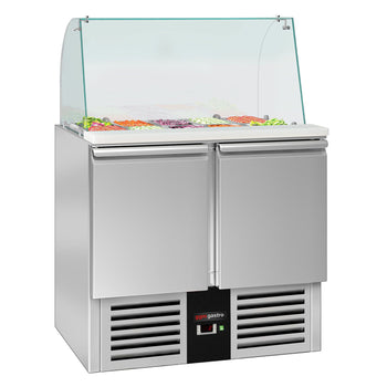 Stół Sałatkowy PREMIUM - 900 mm - wysoka szklana nadstawka - 2x GN 1/1 i 3x GN 1/6 - 2 drzwi - Prime Gastro