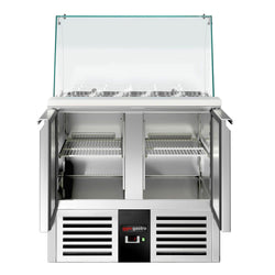 Stół Sałatkowy PREMIUM - 900 mm - wysoka szklana nadstawka - 2x GN 1/1 i 3x GN 1/6 - 2 drzwi