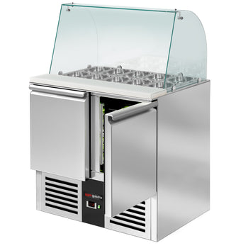 Stół Sałatkowy PREMIUM - 900 mm - wysoka szklana nadstawka - 2x GN 1/1 i 3x GN 1/6 - 2 drzwi - Prime Gastro