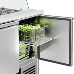 Stół Sałatkowy PREMIUM - 900 mm - wysoka szklana nadstawka - 2x GN 1/1 i 3x GN 1/6 - 2 drzwi