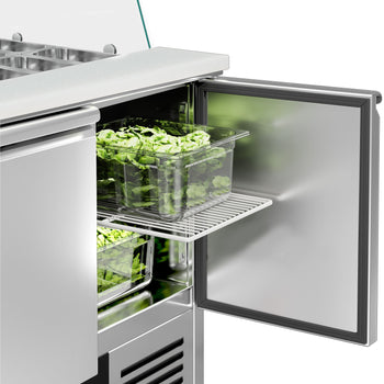 Stół Sałatkowy PREMIUM - 900 mm - wysoka szklana nadstawka - 2x GN 1/1 i 3x GN 1/6 - 2 drzwi - Prime Gastro