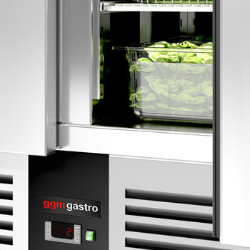 Stół Sałatkowy PREMIUM - 900 mm - wysoka szklana nadstawka - 2x GN 1/1 i 3x GN 1/6 - 2 drzwi - Prime Gastro