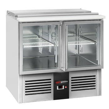 Stół Sałatkowy PREMIUM - 903 mm - Wlot na pojemniki GN - 2 szklane drzwi - Prime Gastro