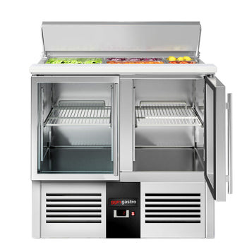 Stół Sałatkowy PREMIUM - 903 mm - Wlot na pojemniki GN - 2 szklane drzwi - Prime Gastro