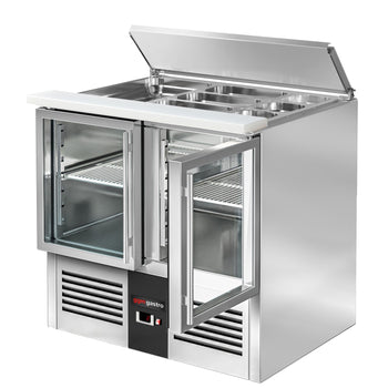 Stół Sałatkowy PREMIUM - 903 mm - Wlot na pojemniki GN - 2 szklane drzwi - Prime Gastro