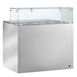 Stół Sałatkowy PREMIUM - 900mm - szklana nadstawka dla 5x GN 1/6 - 2 szklane drzwi