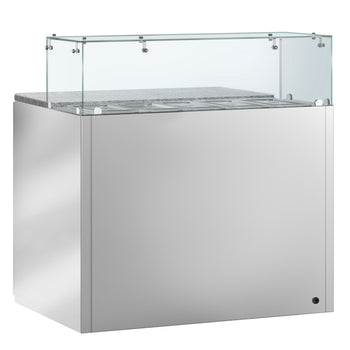 Stół sałatkowy PREMIUM - 900mm - Szklana nadstawka na 5x GN 1/6 - 2 drzwi - Prime Gastro