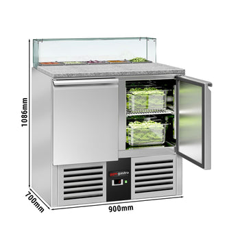 Stół sałatkowy PREMIUM - 900mm - Szklana nadstawka na 5x GN 1/6 - 2 drzwi - Prime Gastro