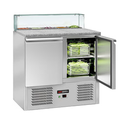 Stół sałatkowy ECO - 900 mm - 2 drzwi - dla 5x GN 1/6 - szklana nadstawka