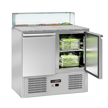 Stół sałatkowy ECO - 900 mm - 2 drzwi - dla 5x GN 1/6 - szklana nadstawka - Prime Gastro