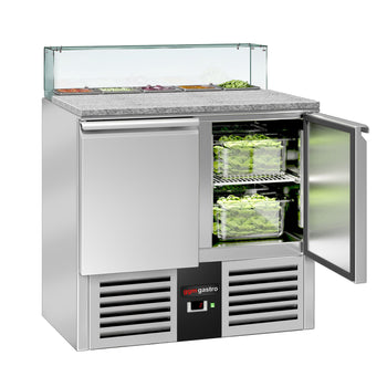 Stół sałatkowy PREMIUM - 900mm - Szklana nadstawka na 5x GN 1/6 - 2 drzwi - Prime Gastro