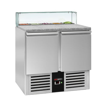 Stół sałatkowy PREMIUM - 900mm - Szklana nadstawka na 5x GN 1/6 - 2 drzwi - Prime Gastro