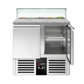 Stół sałatkowy PREMIUM - 900mm - Szklana nadstawka na 5x GN 1/6 - 2 drzwi - Prime Gastro