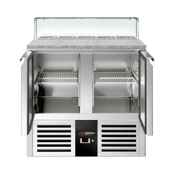 Stół sałatkowy PREMIUM - 900mm - Szklana nadstawka na 5x GN 1/6 - 2 drzwi - Prime Gastro