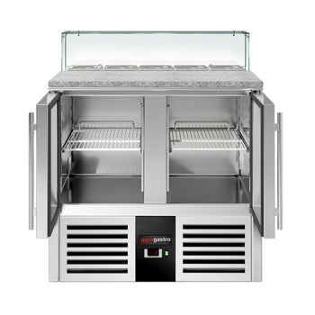 Stół Sałatkowy PREMIUM - 900mm - szklana nadstawka dla 5x GN 1/6 - 2 szklane drzwi - Prime Gastro