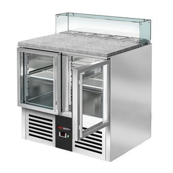 Stół Sałatkowy PREMIUM - 900mm - szklana nadstawka dla 5x GN 1/6 - 2 szklane drzwi - Prime Gastro