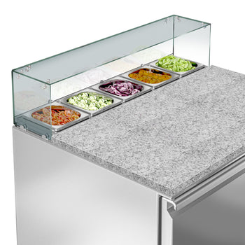 Stół sałatkowy PREMIUM - 900mm - Szklana nadstawka na 5x GN 1/6 - 2 drzwi - Prime Gastro