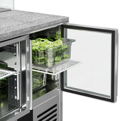 Stół Sałatkowy PREMIUM - 900mm - szklana nadstawka dla 5x GN 1/6 - 2 szklane drzwi