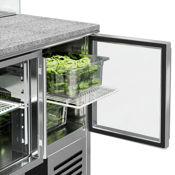 Stół Sałatkowy PREMIUM - 900mm - szklana nadstawka dla 5x GN 1/6 - 2 szklane drzwi - Prime Gastro