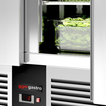 Stół Sałatkowy PREMIUM - 900 mm - 2 drzwi - dla 4x GN 1/3 - szklana pokrywa - Prime Gastro