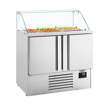 Stół Sałatkowy Premium PLUS - 978 mm - 2 drzwi - ze szklaną nadstawką na 6x 1/3 GN & 3x 1/6 GN - Prime Gastro