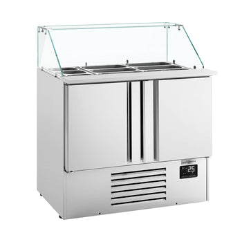 Stół Sałatkowy Premium PLUS - 978 mm - 2 drzwi - ze szklaną nadstawką na 6x 1/3 GN & 3x 1/6 GN - Prime Gastro