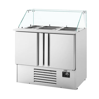 Stół Sałatkowy Premium PLUS - 978 mm - 2 drzwi - ze szklaną nadstawką na 6x 1/3 GN & 3x 1/6 GN - Prime Gastro