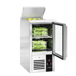 Stół Sałatkowy PREMIUM - 450 mm - Wlot na pojemniki GN - 1 szklane drzwi