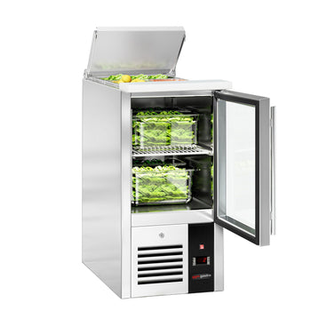 Stół Sałatkowy PREMIUM - 450 mm - Wlot na pojemniki GN - 1 szklane drzwi - Prime Gastro