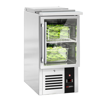 Stół Sałatkowy PREMIUM - 450 mm - Wlot na pojemniki GN - 1 szklane drzwi - Prime Gastro