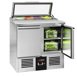 Stół Sałatkowy PREMIUM - 900 mm - 2 drzwi - dla 4x GN 1/3 - szklana pokrywa