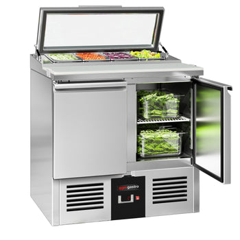 Stół Sałatkowy PREMIUM - 900 mm - 2 drzwi - dla 4x GN 1/3 - szklana pokrywa - Prime Gastro