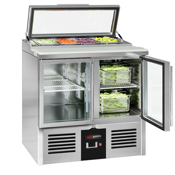Stół Sałatkowy PREMIUM - 900 mm - dla 4x GN 1/3 - szklana pokrywa - 2 szklane drzwi - Prime Gastro