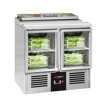 Stół Sałatkowy PREMIUM - 900 mm - dla 4x GN 1/3 - szklana pokrywa - 2 szklane drzwi - Prime Gastro