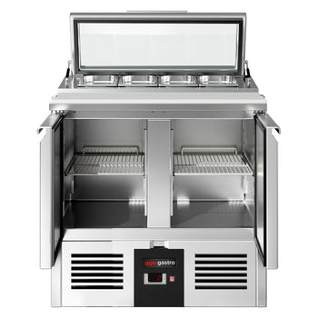 Stół Sałatkowy PREMIUM - 900 mm - 2 drzwi - dla 4x GN 1/3 - szklana pokrywa - Prime Gastro