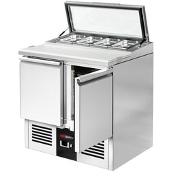 Stół Sałatkowy PREMIUM - 900 mm - 2 drzwi - dla 4x GN 1/3 - szklana pokrywa