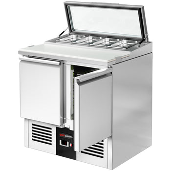 Stół Sałatkowy PREMIUM - 900 mm - 2 drzwi - dla 4x GN 1/3 - szklana pokrywa - Prime Gastro