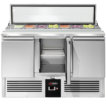 Stół Sałatkowy PREMIUM - 1365 mm - 3 drzwi - dla 7x GN 1/3 - szklana pokrywa - Prime Gastro