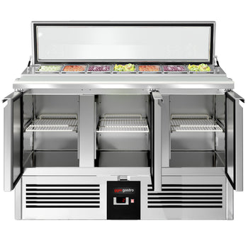 Stół Sałatkowy PREMIUM - 1365 mm - 3 drzwi - dla 7x GN 1/3 - szklana pokrywa - Prime Gastro