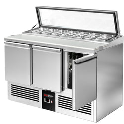 Stół Sałatkowy PREMIUM - 1365 mm - 3 drzwi - dla 7x GN 1/3 - szklana pokrywa