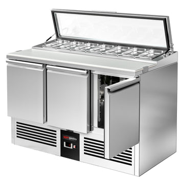 Stół Sałatkowy PREMIUM - 1365 mm - 3 drzwi - dla 7x GN 1/3 - szklana pokrywa - Prime Gastro